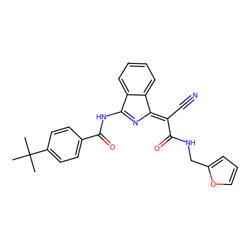 (Z)-4-(tert-butyl)-N-(1-(1-cyano-2-((furan-2-ylmethyl)amino)-2-oxoethylidene)-1H-isoindol-3-yl)benzamide structure