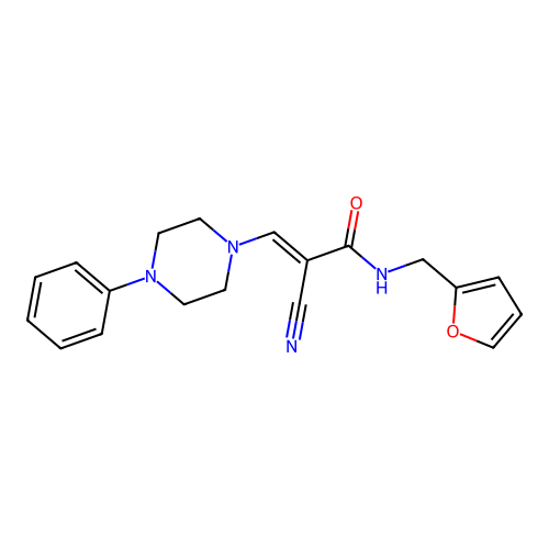 (2E)-2-cyano-N-(furan-2-ylmethyl)-3-(4-phenylpiperazin-1-yl)prop-2-enamide structure