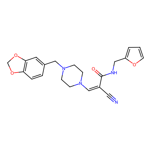 (Z)-3-(4-(benzo[d][1,3]dioxol-5-ylmethyl)piperazin-1-yl)-2-cyano-N-(furan-2-ylmethyl)acrylamide structure
