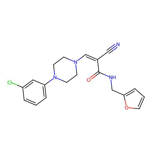 (Z)-3-(4-(3-chlorophenyl)piperazin-1-yl)-2-cyano-N-(furan-2-ylmethyl)acrylamide structure