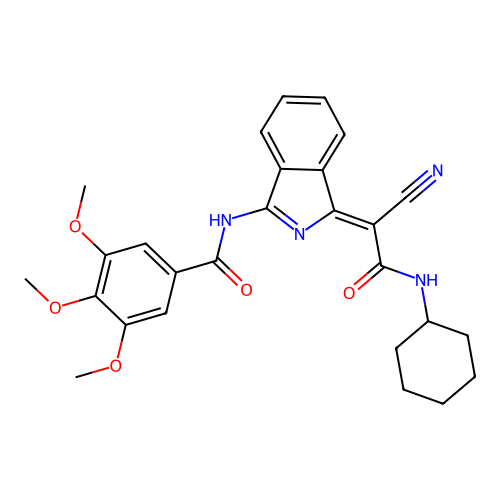 N-[3-[cyano-(cyclohexylcarbamoyl)methylidene]isoindol-1-yl]-3,4,5-trimethoxy-benzamide structure