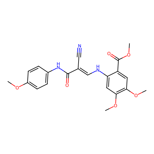 methyl 2-{[(1Z)-2-cyano-2-[(4-methoxyphenyl)carbamoyl]eth-1-en-1-yl]amino}-4,5-dimethoxybenzoate structure