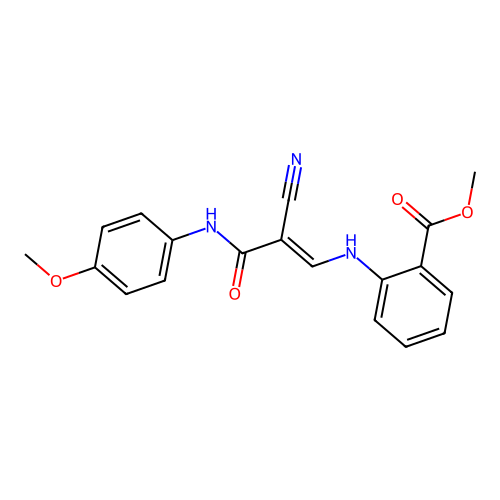 (E)-methyl 2-((2-cyano-3-((4-methoxyphenyl)amino)-3-oxoprop-1-en-1-yl)amino)benzoate structure