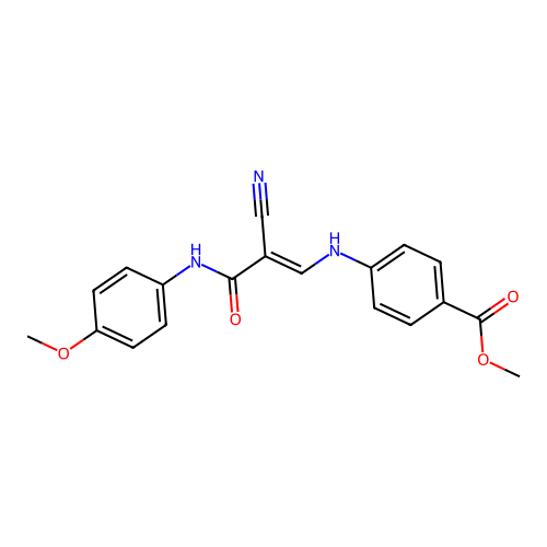 (E)-methyl 4-((2-cyano-3-((4-methoxyphenyl)amino)-3-oxoprop-1-en-1-yl)amino)benzoate structure