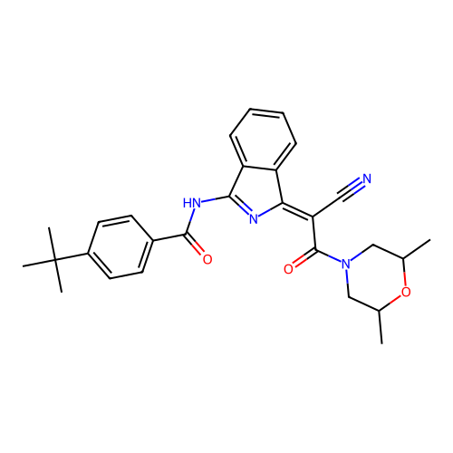 (Z)-4-(tert-butyl)-N-(1-(1-cyano-2-(2,6-dimethylmorpholino)-2-oxoethylidene)-1H-isoindol-3-yl)benzamide structure