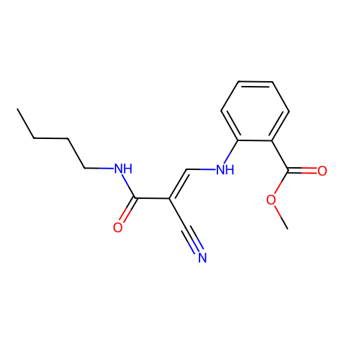 (E)-methyl 2-((3-(butylamino)-2-cyano-3-oxoprop-1-en-1-yl)amino)benzoate structure