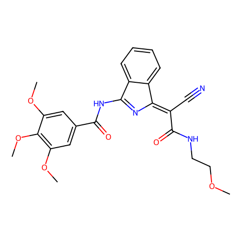 (Z)-N-(1-(1-cyano-2-((2-methoxyethyl)amino)-2-oxoethylidene)-1H-isoindol-3-yl)-3,4,5-trimethoxybenzamide structure