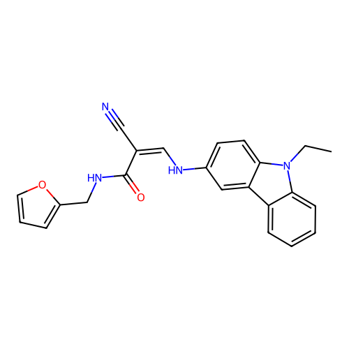 (2Z)-2-cyano-3-[(9-ethyl-9H-carbazol-3-yl)amino]-N-(furan-2-ylmethyl)prop-2-enamide structure
