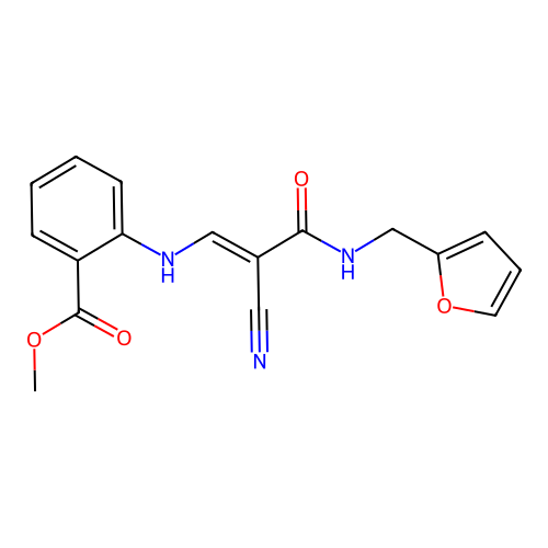 (E)-methyl 2-((2-cyano-3-((furan-2-ylmethyl)amino)-3-oxoprop-1-en-1-yl)amino)benzoate structure
