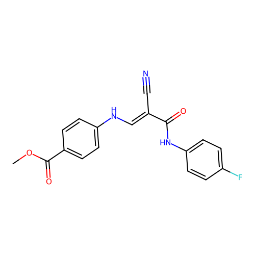 (E)-methyl 4-((2-cyano-3-((4-fluorophenyl)amino)-3-oxoprop-1-en-1-yl)amino)benzoate structure