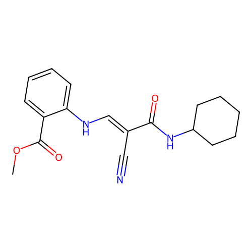 (E)-methyl 2-((2-cyano-3-(cyclohexylamino)-3-oxoprop-1-en-1-yl)amino)benzoate structure