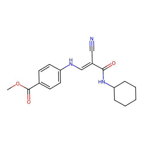 (E)-methyl 4-((2-cyano-3-(cyclohexylamino)-3-oxoprop-1-en-1-yl)amino)benzoate structure