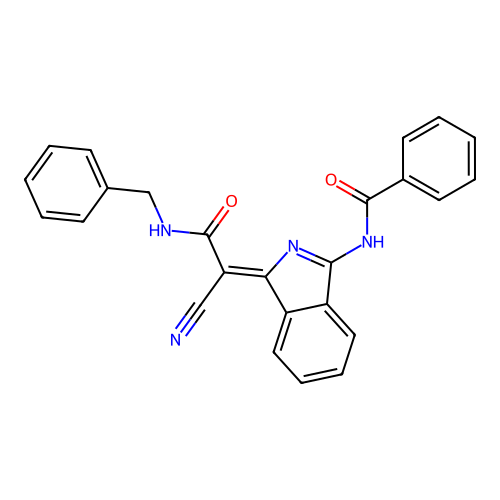 (Z)-N-(1-(2-(benzylamino)-1-cyano-2-oxoethylidene)-1H-isoindol-3-yl)benzamide structure