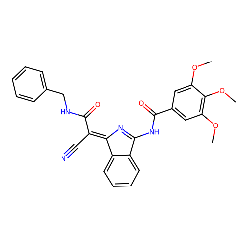 (Z)-N-(1-(2-(benzylamino)-1-cyano-2-oxoethylidene)-1H-isoindol-3-yl)-3,4,5-trimethoxybenzamide structure