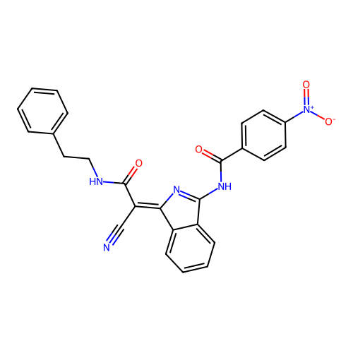 (Z)-N-(1-(1-cyano-2-oxo-2-(phenethylamino)ethylidene)-1H-isoindol-3-yl)-4-nitrobenzamide structure