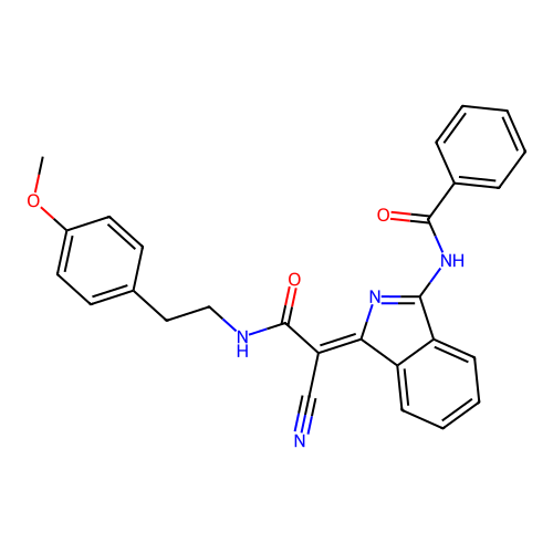 (Z)-N-(1-(1-cyano-2-((4-methoxyphenethyl)amino)-2-oxoethylidene)-1H-isoindol-3-yl)benzamide structure