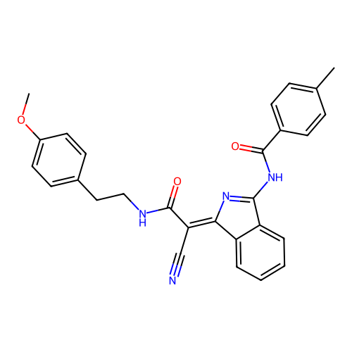 (Z)-N-(1-(1-cyano-2-((4-methoxyphenethyl)amino)-2-oxoethylidene)-1H-isoindol-3-yl)-4-methylbenzamide structure
