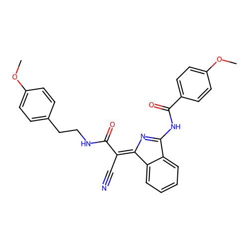 (Z)-N-(1-(1-cyano-2-((4-methoxyphenethyl)amino)-2-oxoethylidene)-1H-isoindol-3-yl)-4-methoxybenzamide structure