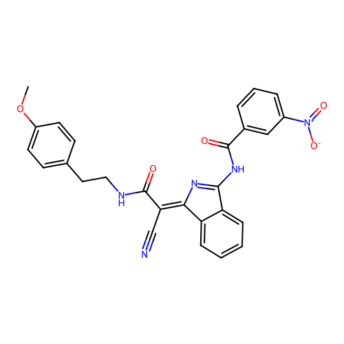 (Z)-N-(1-(1-cyano-2-((4-methoxyphenethyl)amino)-2-oxoethylidene)-1H-isoindol-3-yl)-3-nitrobenzamide structure