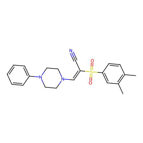 (E)-2-((3,4-dimethylphenyl)sulfonyl)-3-(4-phenylpiperazin-1-yl)acrylonitrile structure