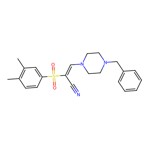 (E)-3-(4-benzylpiperazin-1-yl)-2-((3,4-dimethylphenyl)sulfonyl)acrylonitrile structure