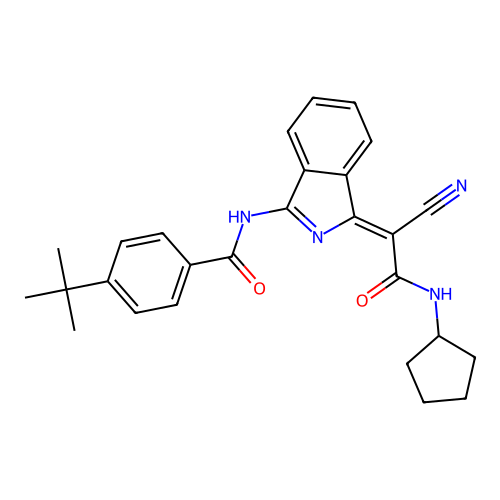 N-[3-[cyano-(cyclopentylcarbamoyl)methylidene]isoindol-1-yl]-4-tert-butyl-benzamide structure