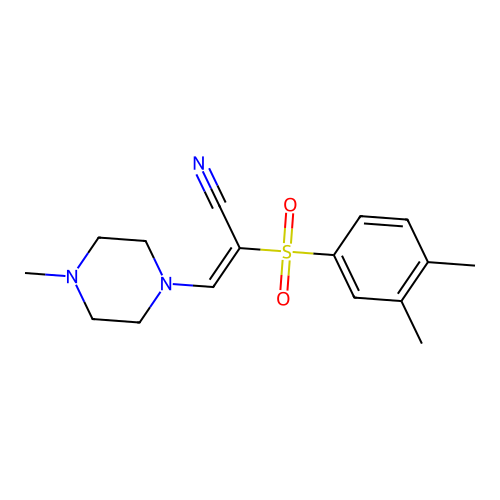 (E)-2-((3,4-dimethylphenyl)sulfonyl)-3-(4-methylpiperazin-1-yl)acrylonitrile structure