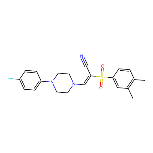 (E)-2-((3,4-dimethylphenyl)sulfonyl)-3-(4-(4-fluorophenyl)piperazin-1-yl)acrylonitrile structure