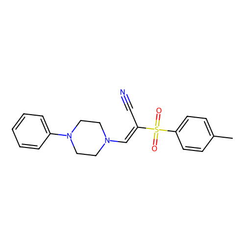 2-((4-Methylphenyl)sulfonyl)-3-(4-phenylpiperazinyl)prop-2-enenitrile structure