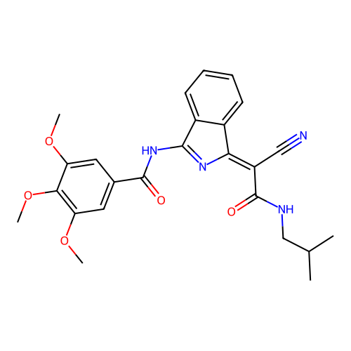 N-[3-[cyano-(2-methylpropylcarbamoyl)methylidene]isoindol-1-yl]-3,4,5-trimethoxy-benzamide structure