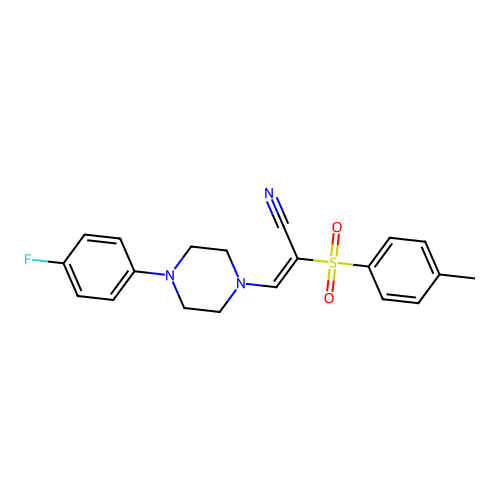 (E)-3-(4-(4-fluorophenyl)piperazin-1-yl)-2-tosylacrylonitrile structure