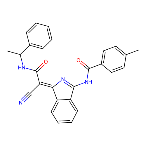 N-[3-[cyano-(1-phenylethylcarbamoyl)methylidene]isoindol-1-yl]-4-methyl-benzamide structure