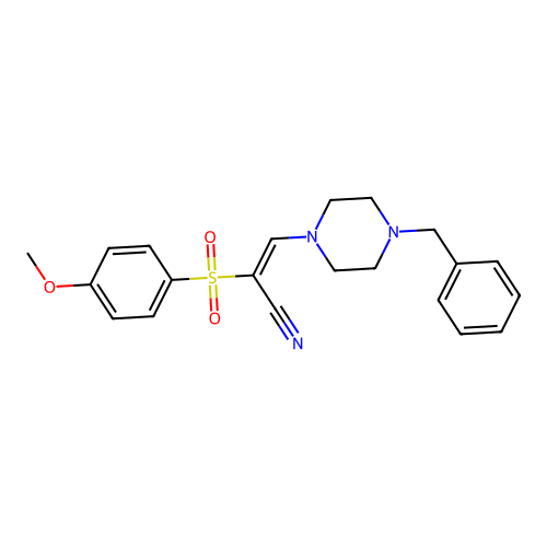 (2E)-3-(4-benzylpiperazin-1-yl)-2-[(4-methoxyphenyl)sulfonyl]prop-2-enenitrile structure