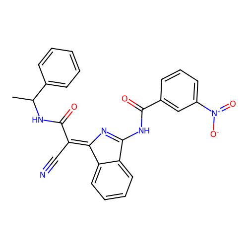 (Z)-N-(1-(1-cyano-2-oxo-2-((1-phenylethyl)amino)ethylidene)-1H-isoindol-3-yl)-3-nitrobenzamide structure