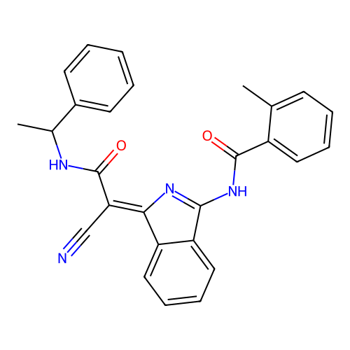 N-[3-[cyano-(1-phenylethylcarbamoyl)methylidene]isoindol-1-yl]-2-methyl-benzamide structure