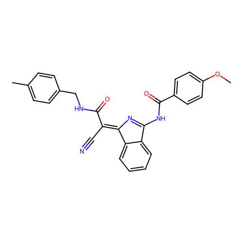 (Z)-N-(1-(1-cyano-2-((4-methylbenzyl)amino)-2-oxoethylidene)-1H-isoindol-3-yl)-4-methoxybenzamide structure