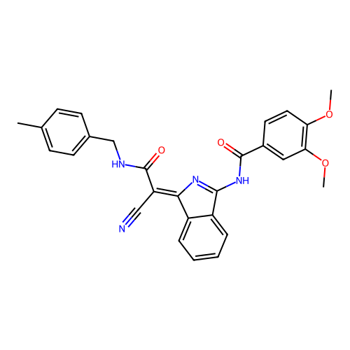 (Z)-N-(1-(1-cyano-2-((4-methylbenzyl)amino)-2-oxoethylidene)-1H-isoindol-3-yl)-3,4-dimethoxybenzamide structure