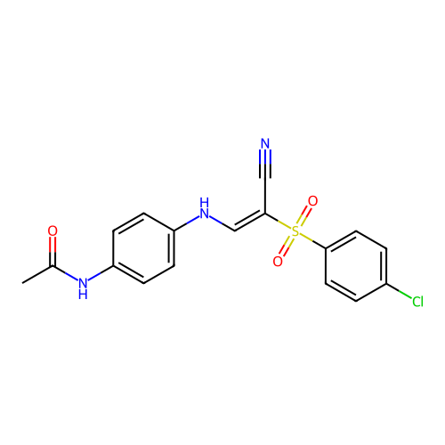 (E)-N-(4-((2-((4-chlorophenyl)sulfonyl)-2-cyanovinyl)amino)phenyl)acetamide structure