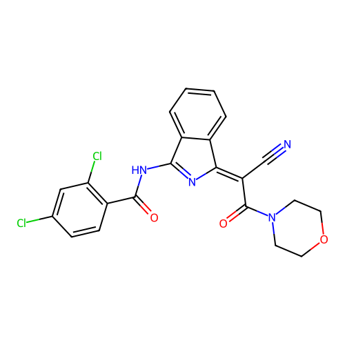 (Z)-2,4-dichloro-N-(1-(1-cyano-2-morpholino-2-oxoethylidene)-1H-isoindol-3-yl)benzamide structure