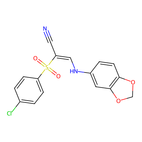 (Z)-3-(benzo[d][1,3]dioxol-5-ylamino)-2-((4-chlorophenyl)sulfonyl)acrylonitrile structure