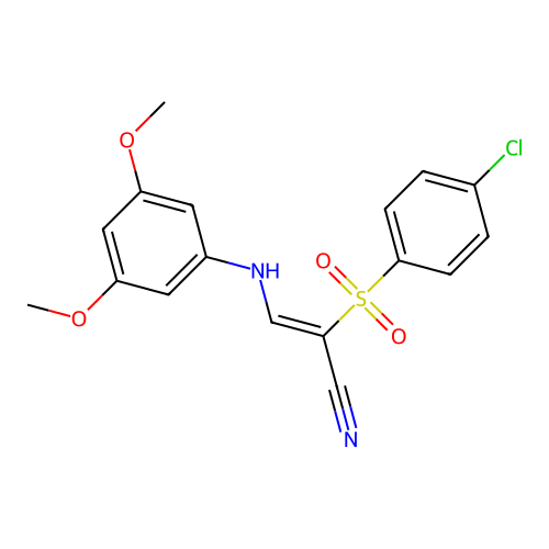 (Z)-2-((4-chlorophenyl)sulfonyl)-3-((3,5-dimethoxyphenyl)amino)acrylonitrile structure