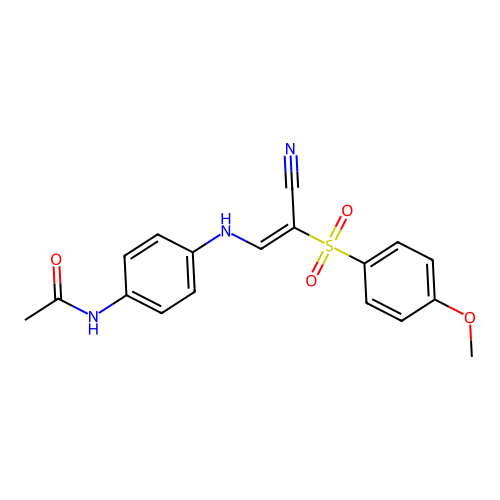 (E)-N-(4-((2-cyano-2-((4-methoxyphenyl)sulfonyl)vinyl)amino)phenyl)acetamide structure