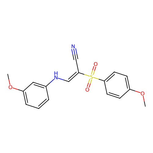 (E)-3-((3-methoxyphenyl)amino)-2-((4-methoxyphenyl)sulfonyl)acrylonitrile structure