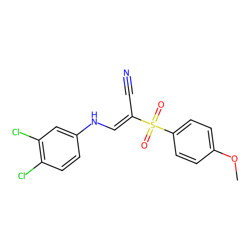 (E)-3-((3,4-dichlorophenyl)amino)-2-((4-methoxyphenyl)sulfonyl)acrylonitrile structure