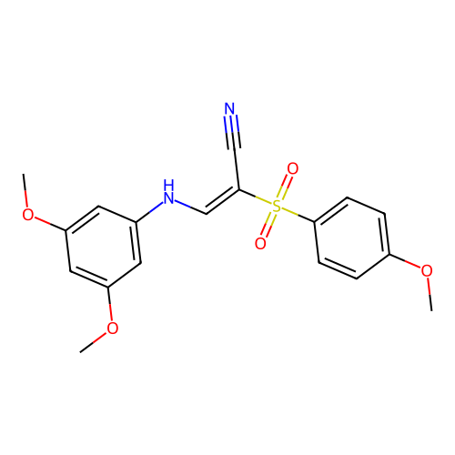 (E)-3-((3,5-dimethoxyphenyl)amino)-2-((4-methoxyphenyl)sulfonyl)acrylonitrile structure