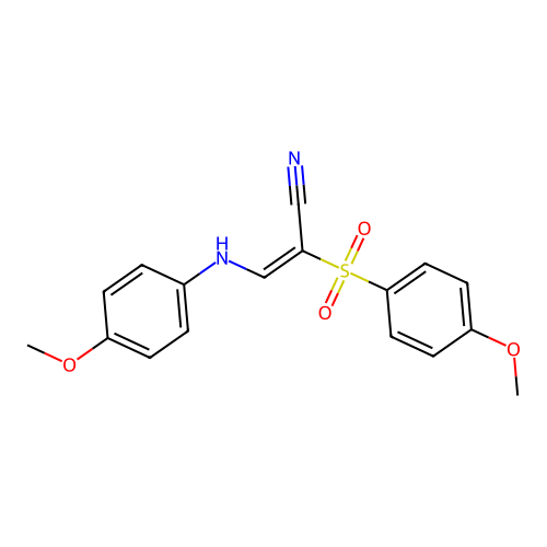 (E)-3-((4-methoxyphenyl)amino)-2-((4-methoxyphenyl)sulfonyl)acrylonitrile structure