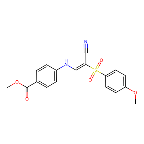 (E)-methyl 4-((2-cyano-2-((4-methoxyphenyl)sulfonyl)vinyl)amino)benzoate structure