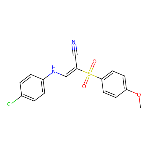 (E)-3-((4-chlorophenyl)amino)-2-((4-methoxyphenyl)sulfonyl)acrylonitrile structure