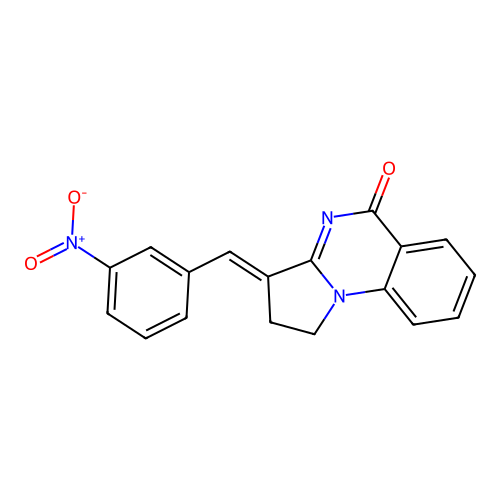 (E)-3-(3-nitrobenzylidene)-2,3-dihydropyrrolo[1,2-a]quinazolin-5(1H)-one structure