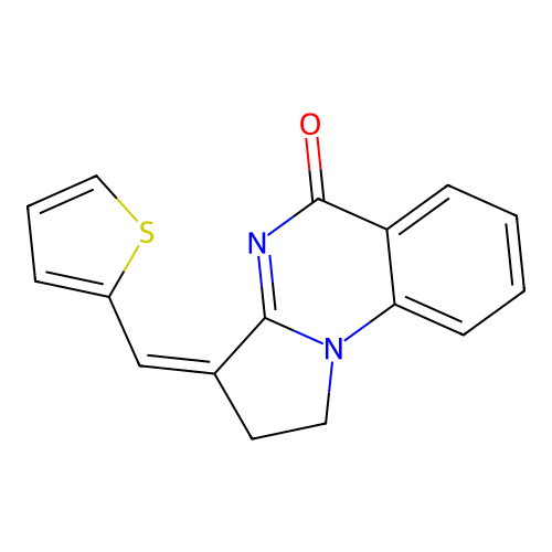 (Z)-3-(thiophen-2-ylmethylene)-2,3-dihydropyrrolo[1,2-a]quinazolin-5(1H)-one structure